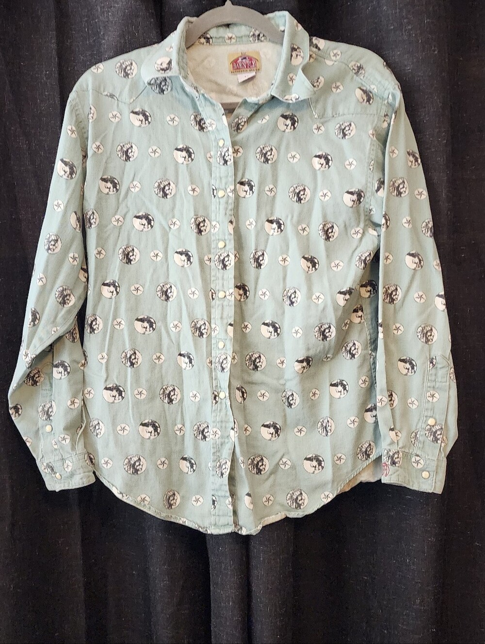 Barn Fly Boys Western Shirt M Green Graphic Button‑Up 100% Cotton Made in USA